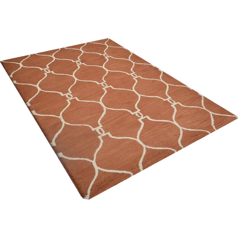 RUGSOTIC CARPETS HAND TUFTED WOOL ECO-FRIENDLY AREA RUGS - 9'x12', Rectangle Shape, Red & Beige, Geometric Modern Design, High Pile Handmade Anti Skid Area Rugs for Living Room, Bed Room (K01004)