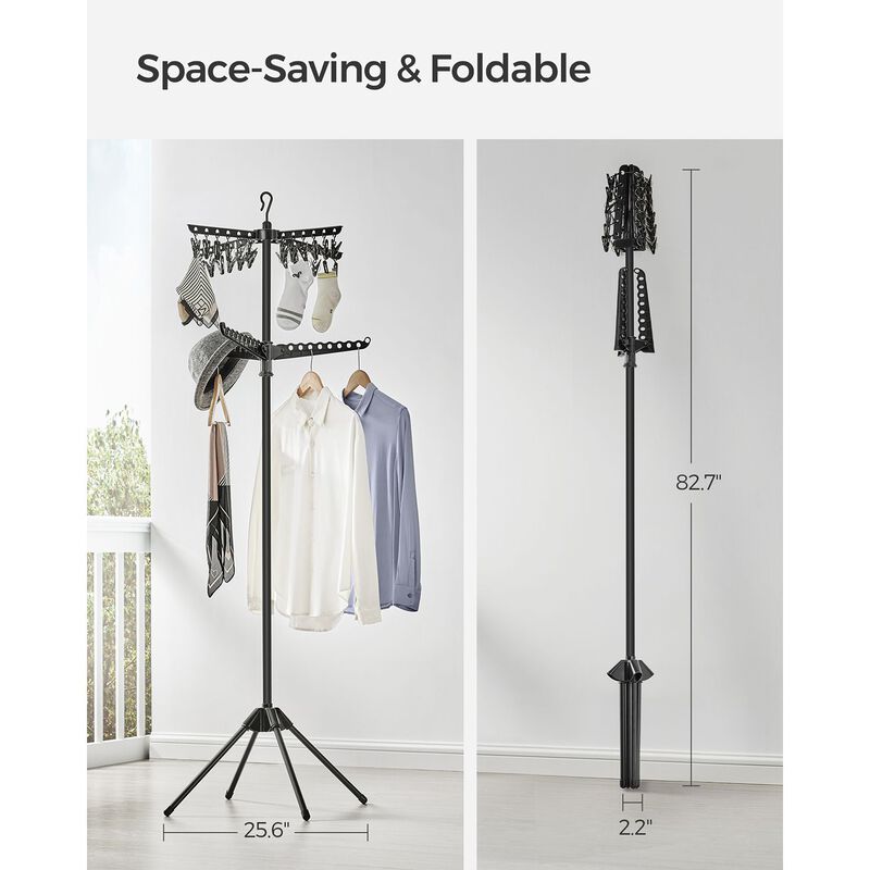 Foldable Indoor Rotary Garment Rack with 2-Tier Quadripod Frame
