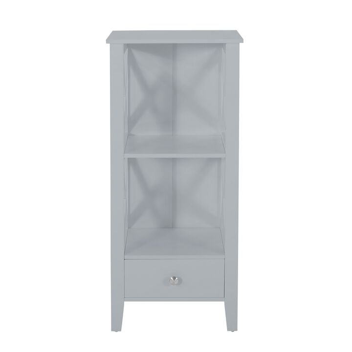 Veny Bathroom Linen Storage Rack, 16 x 36, 2 Shelves, 1 Drawer, Gray - Benzara