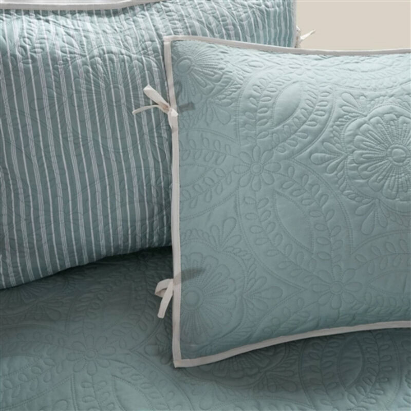 6-Piece Reversible Quilted Daybed Cover Set – Farmhouse Bedding in Seafoam Teal