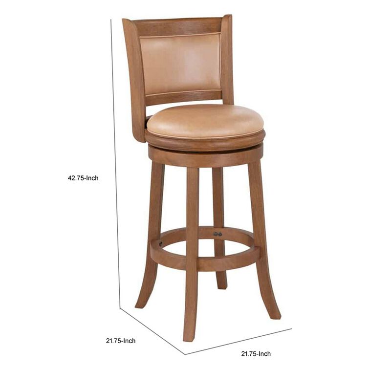 Haley 30 Inch Swivel Barstool Chair, Chestnut Brown Wood, Faux Leather - Benzara
