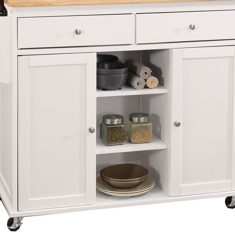 Wood Kitchen Cart, 2 Door Cabinet, Natural Brown, White-Benzara