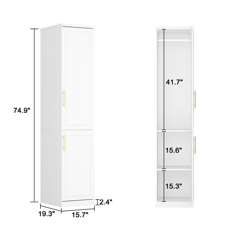 FUFU&GAGA Slim Armoire with Shelves and Hanging Rods for Compact Spaces (15.7" W x 19.3" D x 74.9" H) White
