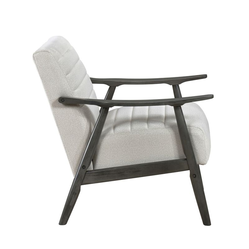 Tira 32 Inch Accent Chair, Channel Stitched, White Velvet, Gray Solid Wood - Benzara
