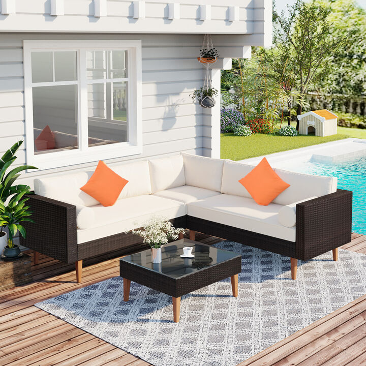 Colorful 4-Piece Outdoor Wicker Sofa Set with Pillows