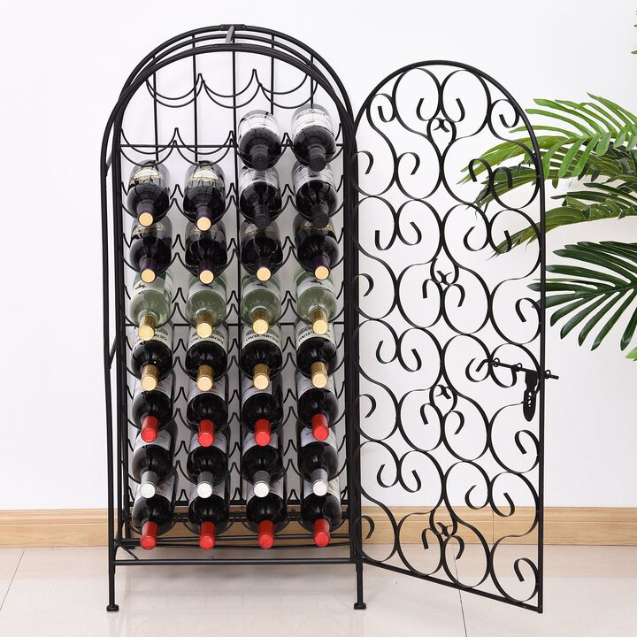 Classic Black Wine Jail: 35-Bottle Wrought Iron Rack with Lock