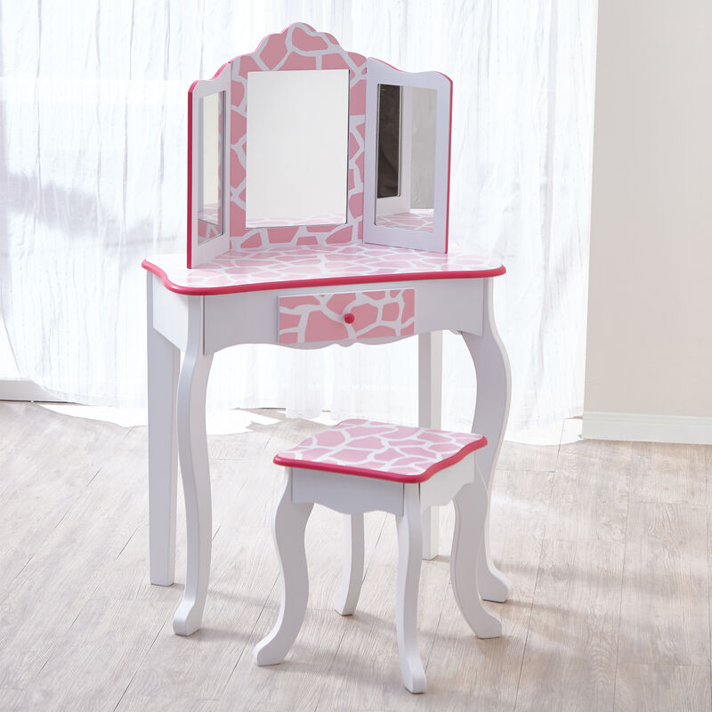 Fantasy Fields - Fashion Giraffe Prints Gisele Play Vanity Set - Pink / White