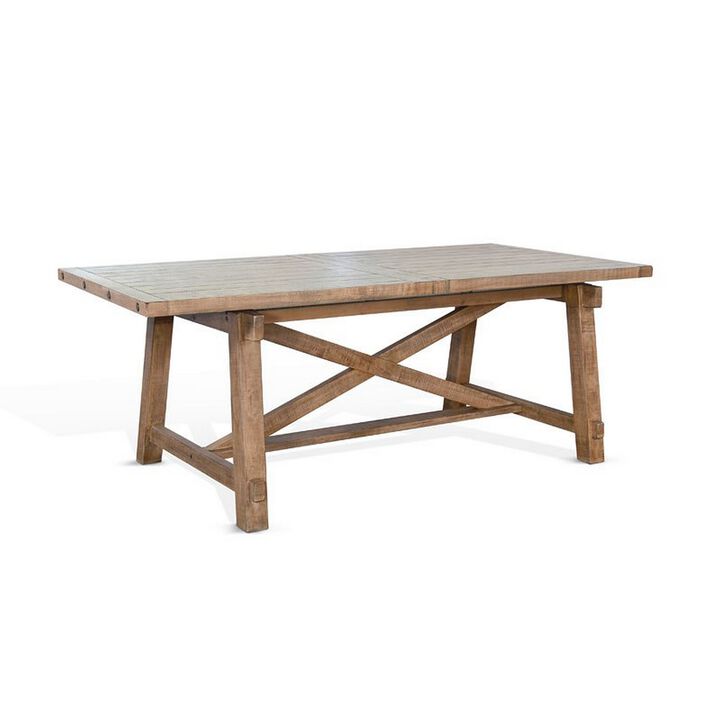 Anva Dining Table with Extendable Plank Top, 76-96 Inch Brown Mahogany - Benzara