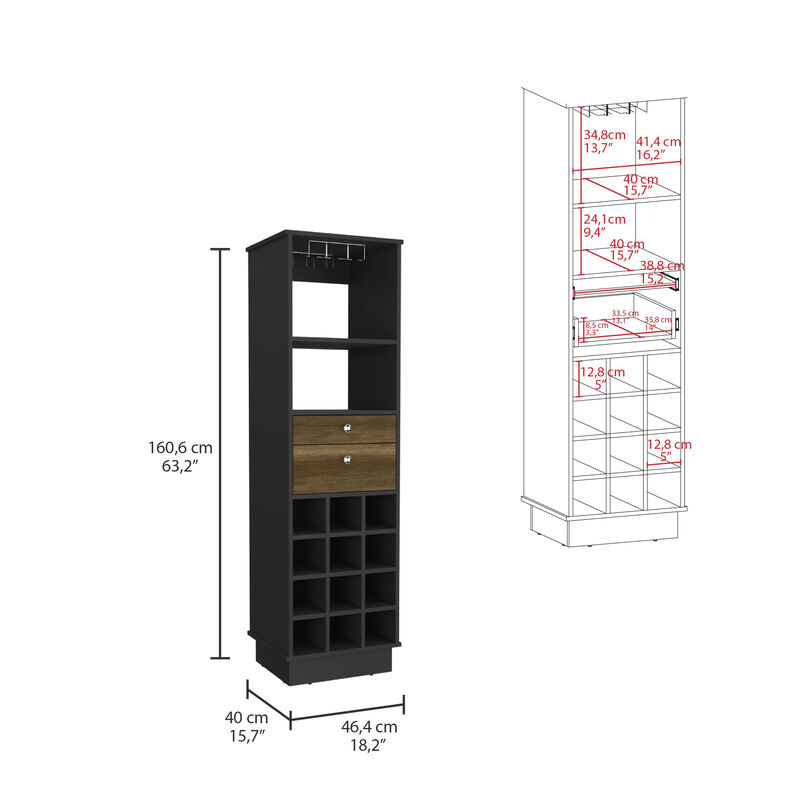 Bar Cabinet Bureck, Living Room, Black / Walnut