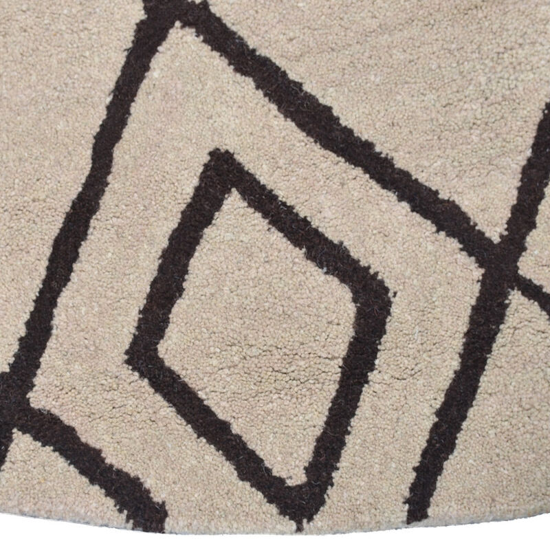 RUGSOTIC CARPETS HAND TUFTED WOOL ECO-FRIENDLY AREA RUGS  - 8'x8', Round Shape, Cream & Brown, Geometric Modern Design, High Pile Thick Handmade Area Rugs for Living Room, Bed Room (K04510)
