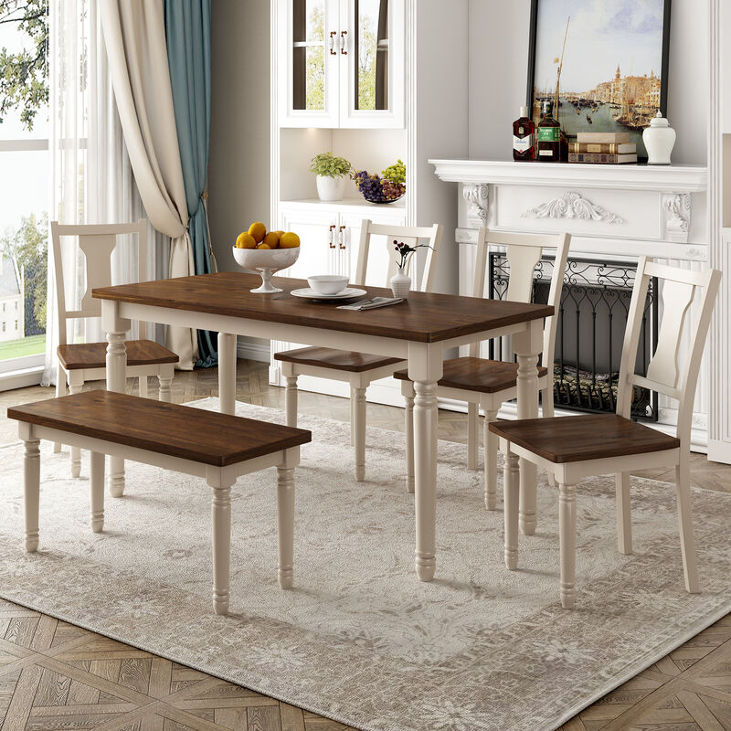 Merax 6-Piece Dining Table Set 4 Chairs with Bench