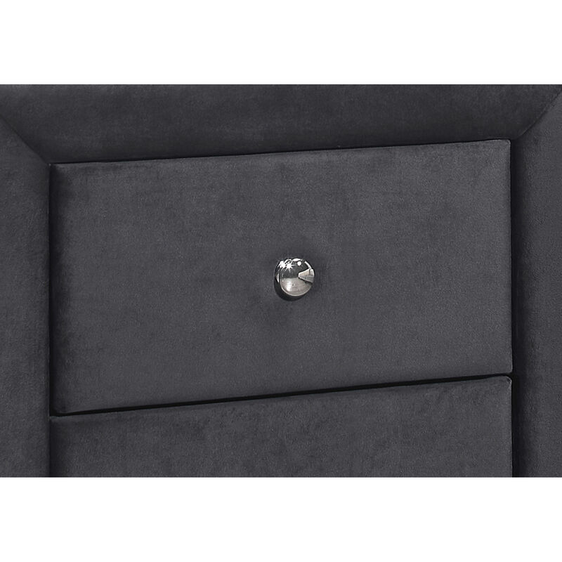 Monarch Specialties I 5607 Bedroom Accent, Nightstand, End, Side, Lamp, Storage Drawer, Bedroom, Upholstered, Velvet, Grey, Transitional