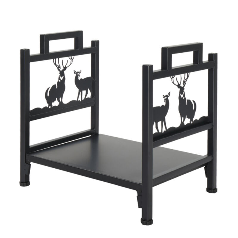 Single Layer Firewood Holder with Animal Pattern, Sturdy Metal Rack