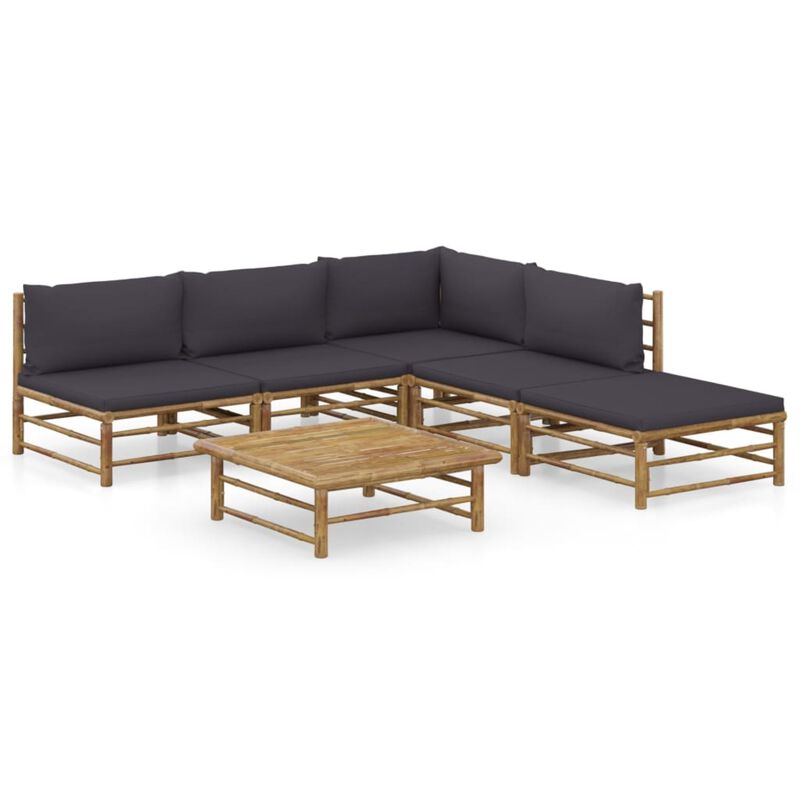 vidaXL 6 Piece Garden Lounge Set with Dark Gray Cushions Bamboo