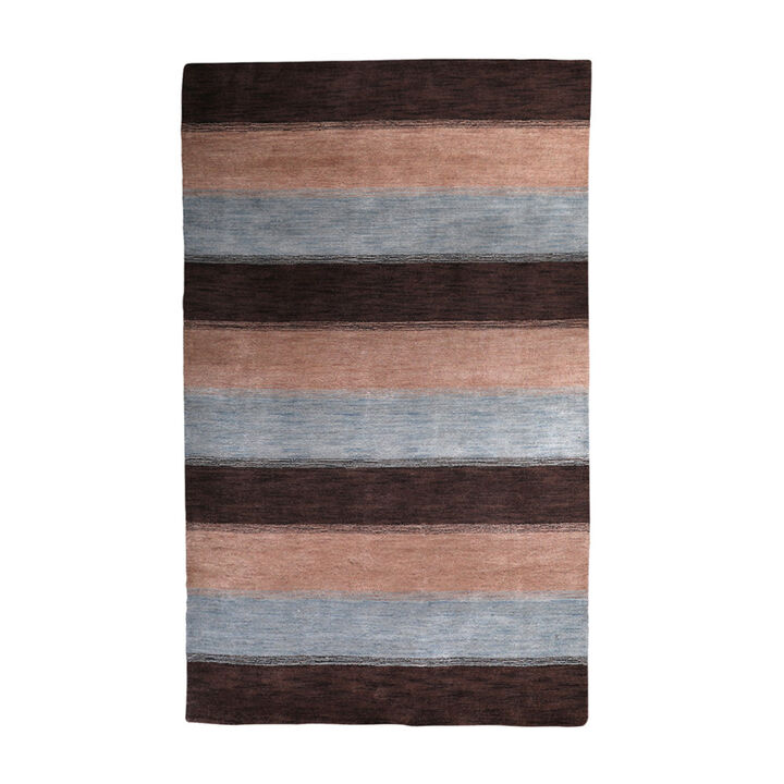 RUGSOTIC CARPETS HAND KNOTTED LOOM WOOL ECO-FRIENDLY AREA RUGS  - 6'x9', Rectangle, Brown Light Blue Color, Contemporary Modern Design, High Pile Handmade Anti Skid Rugs for Living Room (L00206)