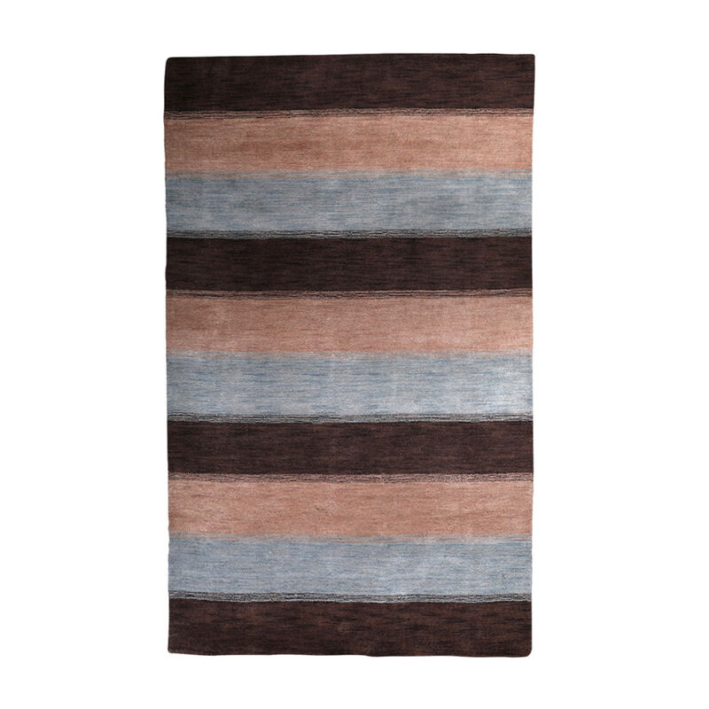 RUGSOTIC CARPETS HAND KNOTTED LOOM WOOL ECO-FRIENDLY AREA RUGS  - 6'x9', Rectangle, Brown Light Blue Color, Contemporary Modern Design, High Pile Handmade Anti Skid Rugs for Living Room (L00206)