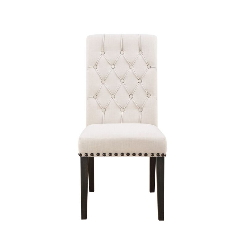 Chic Wooden Dining Side Chair, Beige, Set of 2-Benzara