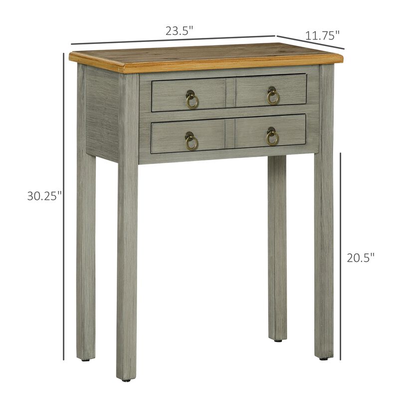Grey Vintage Entryway: Console Table with 2 Drawers for Hallway