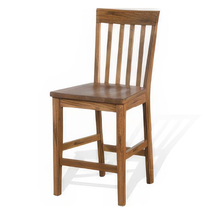 Marv Counter Height Chair Set of 2, Wooden Seat, Oak Brown Wood Finish - Benzara