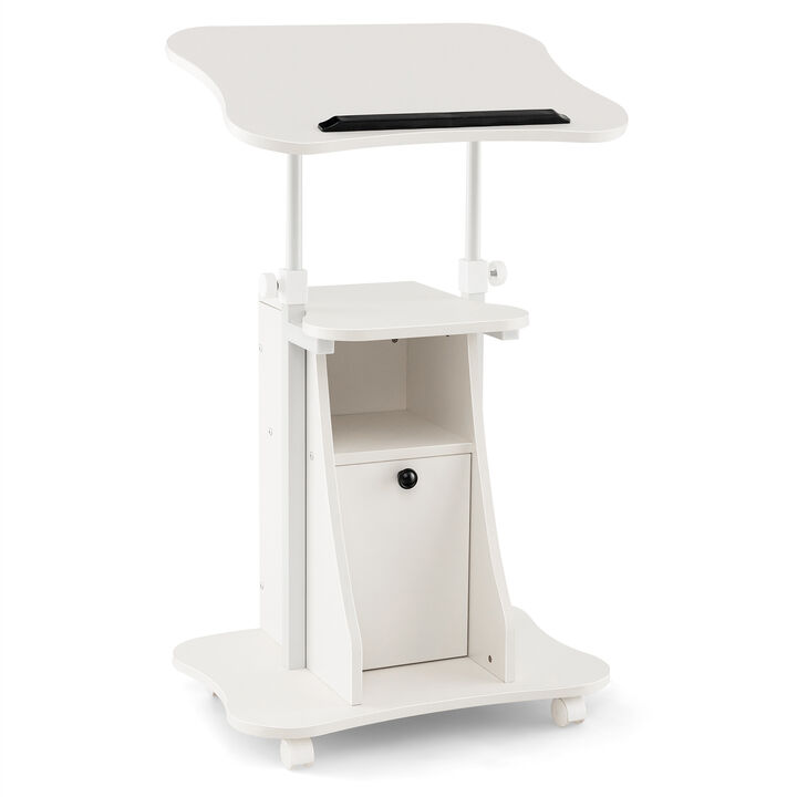 Adjustable Mobile Standing Desk Cart with Tilt Desktop and Cabinet