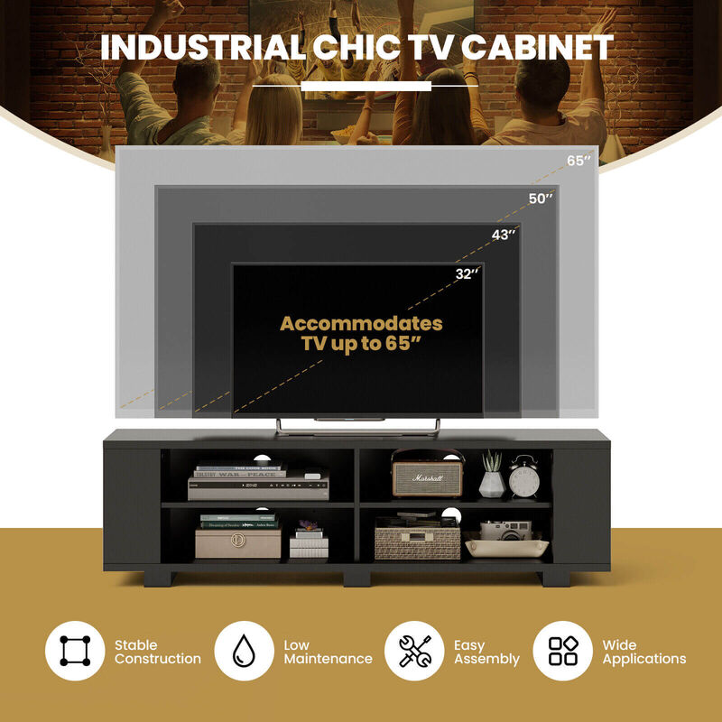 59 Inch Console Storage Entertainment Media Wood TV Stand