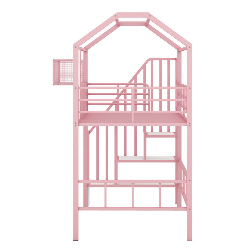 Merax Metal Loft Bed with Roof and A Storage Box