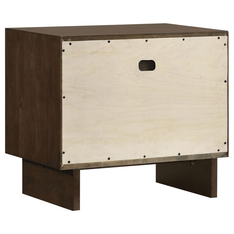 Genu Nightstand, 2 Drawers w Fingertip Handles, Warm Walnut Brown - Benzara