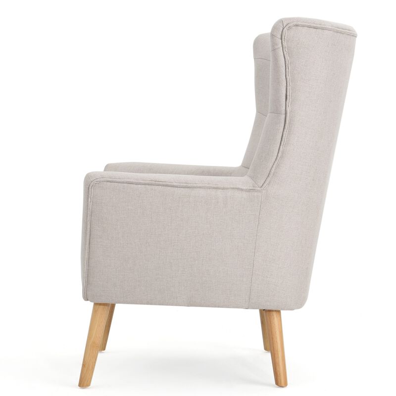 Ranie Accent Club Chair, Rubberwood Legs Wheat Button Tufted Polyester - Benzara