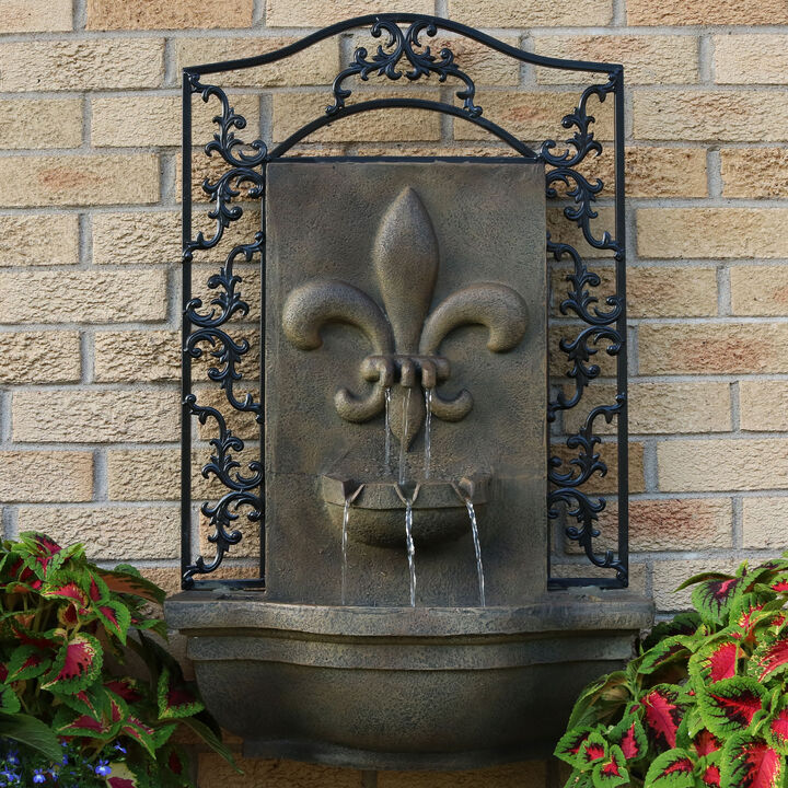 Sunnydaze French Lily Outdoor Solar Wall Fountain with Battery - Florentine