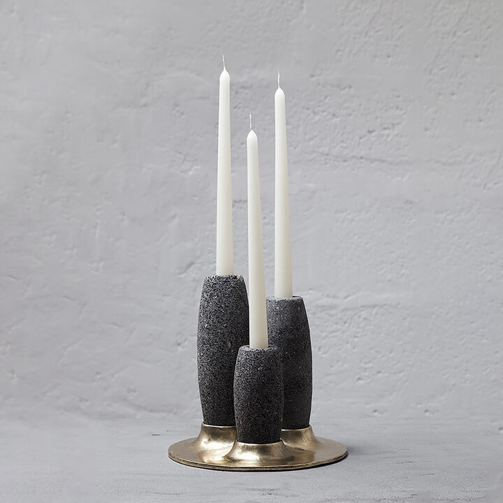 SALAR Candle Holder in Casted Bronze and Volcanic Stone by ANDEAN, In Stock