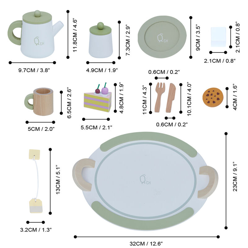 Teamson Kids - Little Chef Frankfurt Wooden Tea sets play kitchen accessories - Green- 20 pcs