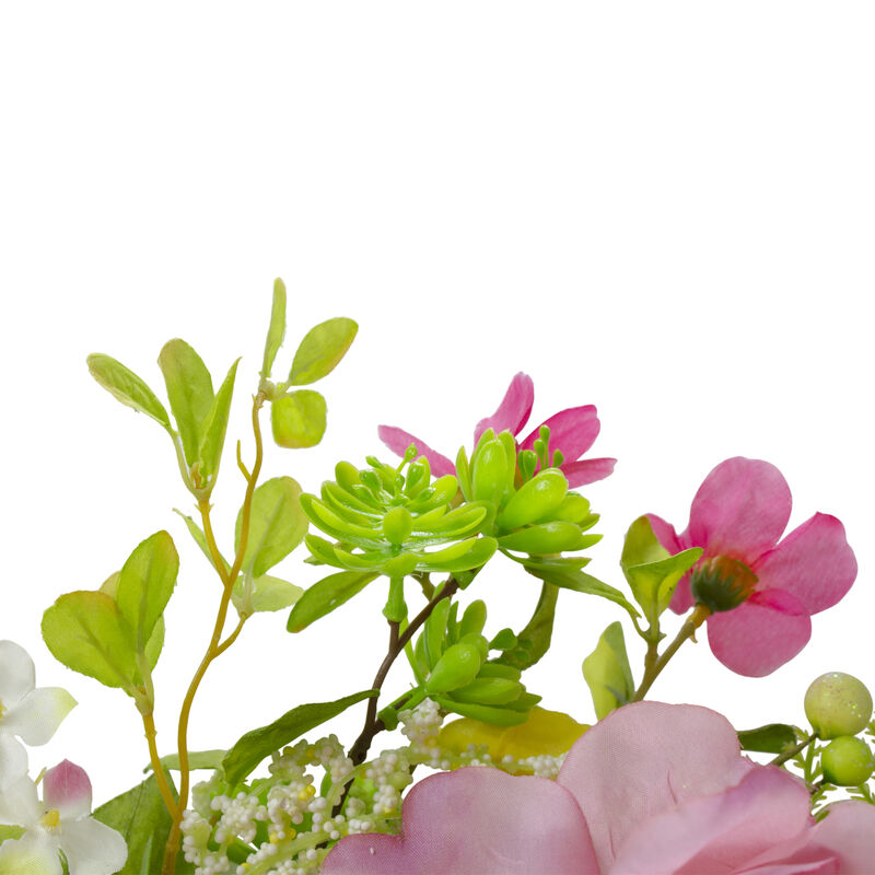 Rose and Peony Artificial Floral Spring Wreath  Pink and Yellow - 22-Inch