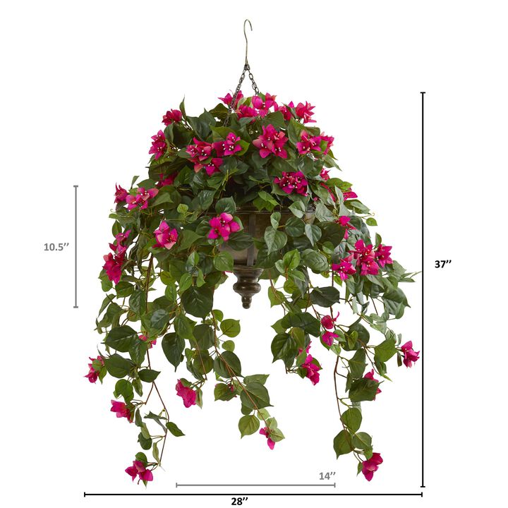Hivvago 37" Bougainvillea Artificial Plant in Hanging Metal Bowl