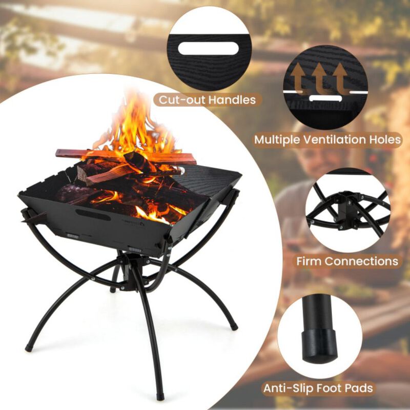 Hivvago 3-in-1 Camping Campfire Grill with Stainless Steel Grills Carrying Bag & Gloves