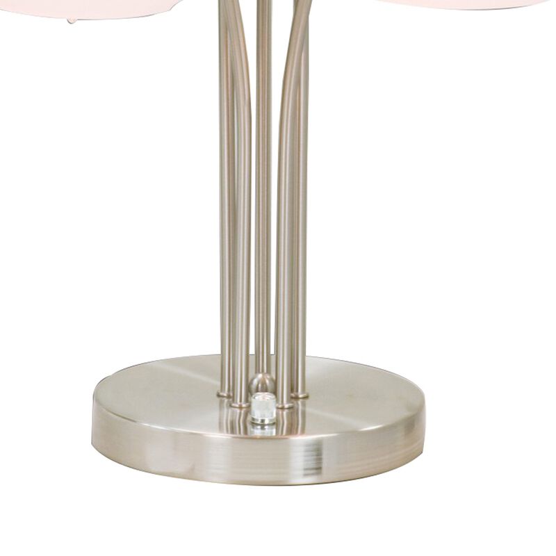 31 Inch Table Lamp, 5 Dome Shape Shades, Glass, Sand Chrome Finished Metal-Benzara