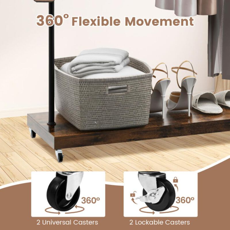 Hivvago Rolling Garment Rack with Hanging Hooks and Bottom Storage Shelf
