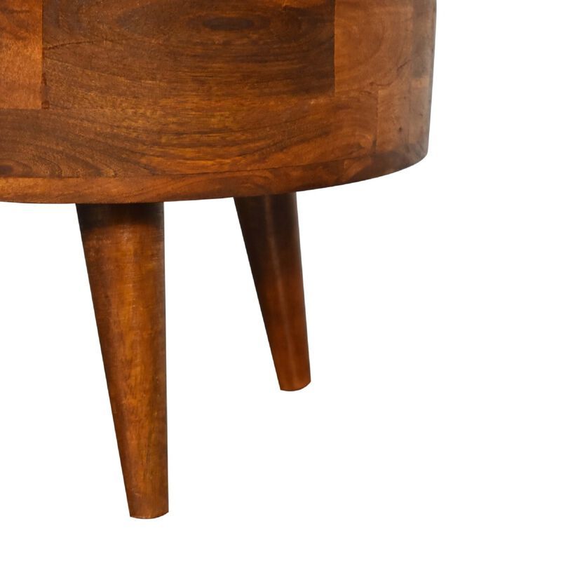 Mini Chestnut Rounded Solid Wood 1 Drawer  Coffee Table