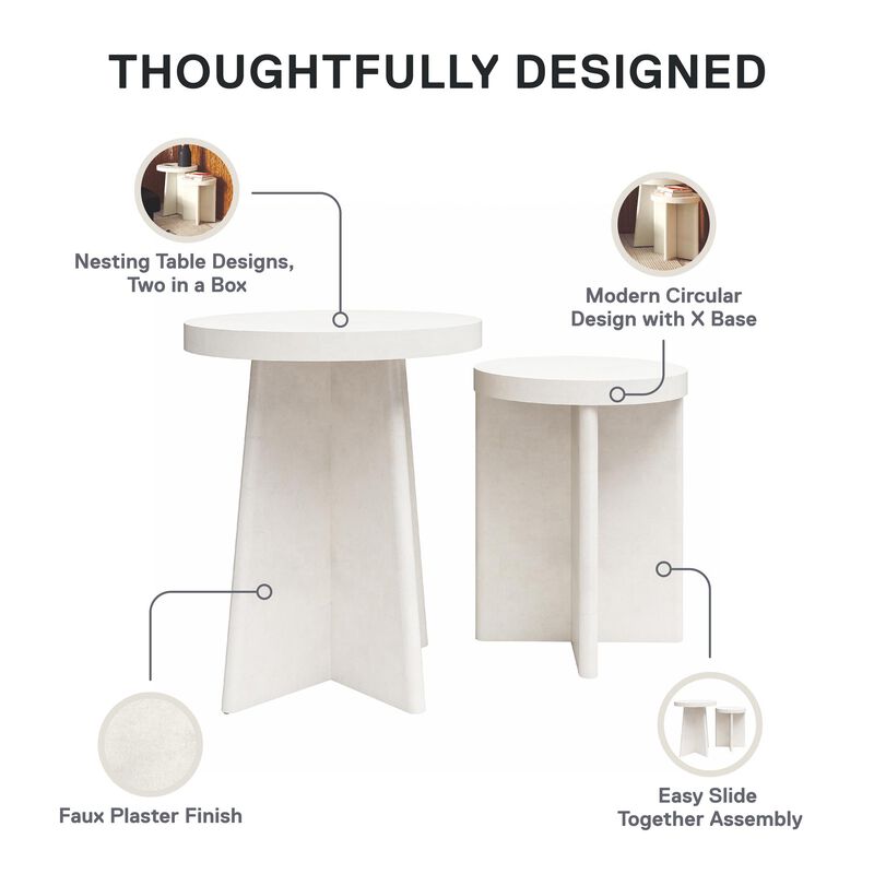 Ameriwood Home Liam Round End Tables, Set of 2, Faux Plaster