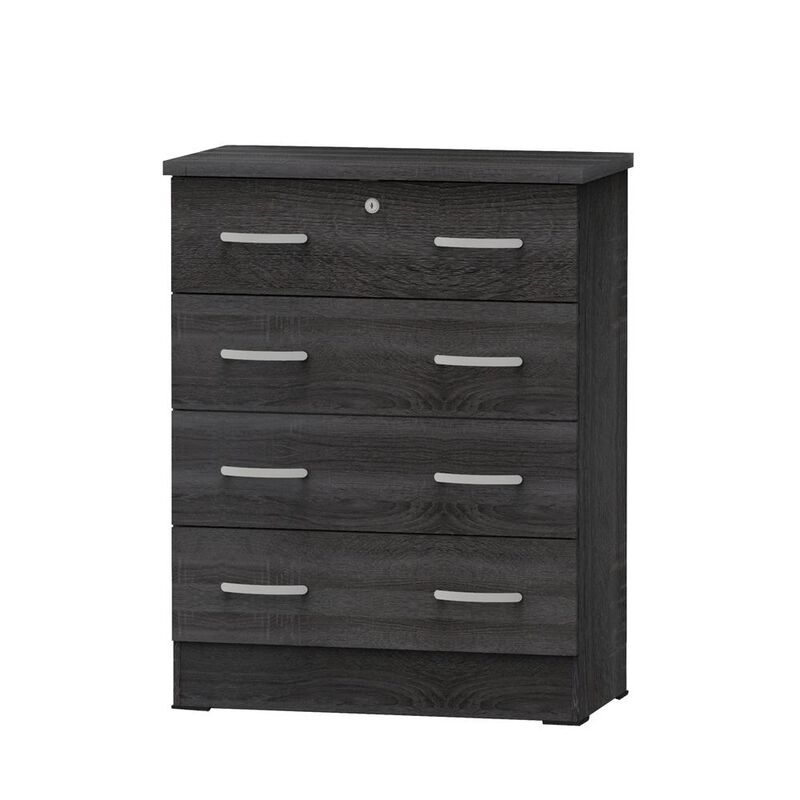 Better Home Products Cindy 4 Drawer Chest Wooden Dresser with Lock in Oak