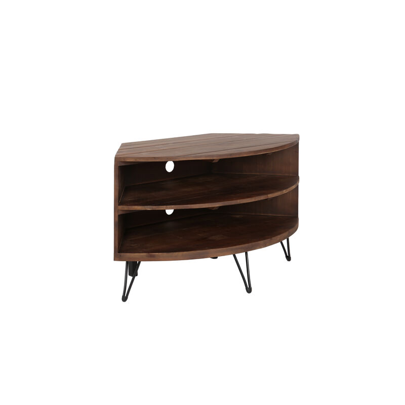 Fan Shaped Reclaimed Wood Corner Media Table For Living Room Wise Use Your Space