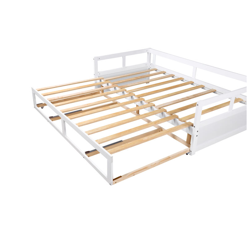 Wooden Daybed with Trundle and 2 Drawers