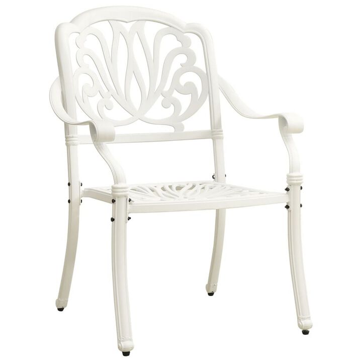 Kasa Outdoor 3pc Bistro Breakfast Set, 2 Chairs, 1 Table, White Metal - Benzara