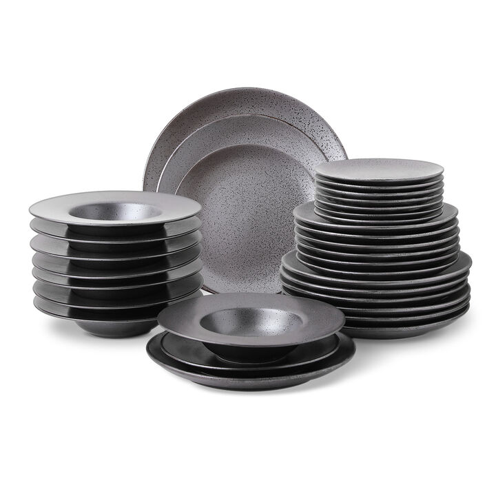 Stone Lain Valencia Porcelain 32 Piece Dinnerware Set, Metallic Grey