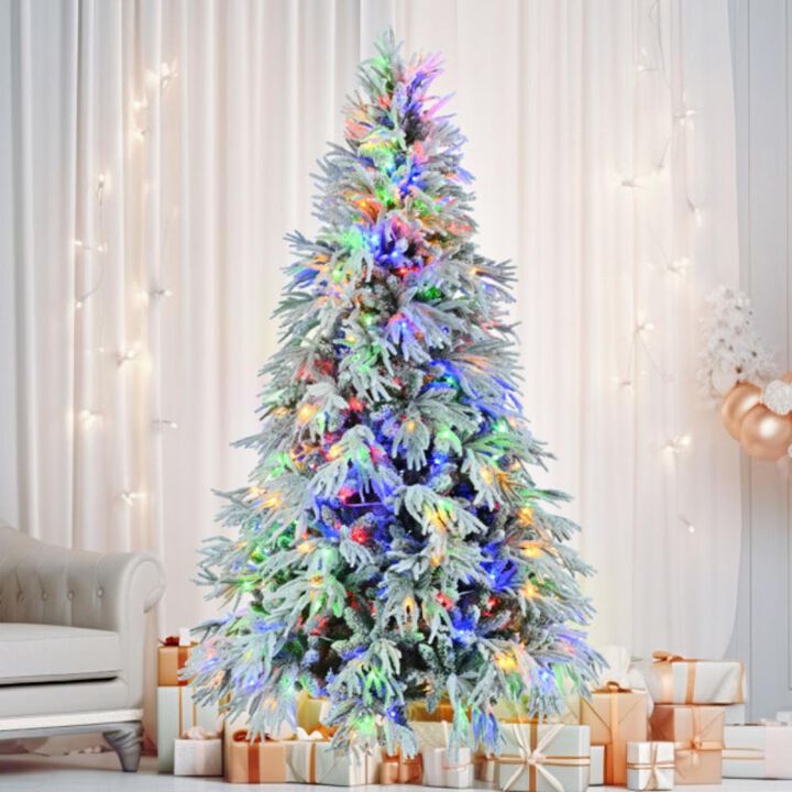 Pre-Lit Spruce Snow-Flocked Christmas Tree Full & Festive Holiday Décor with LED Lights