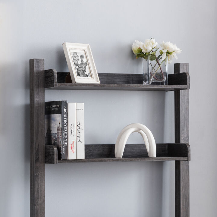 Distressed Grey Home Office Desk with 2 Shelved and Drawer