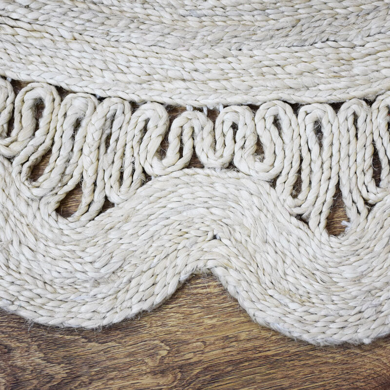 HAND WOVEN JUTE ECO-FRIENDLY Oriental AREA RUGS - 4'x4', Round Shape, White Color, Oriental Pattern, High Pile, Natural Fiber, Outdoor Indoor Handmade Area Rugs for Living Room, Bed Room (J00074)