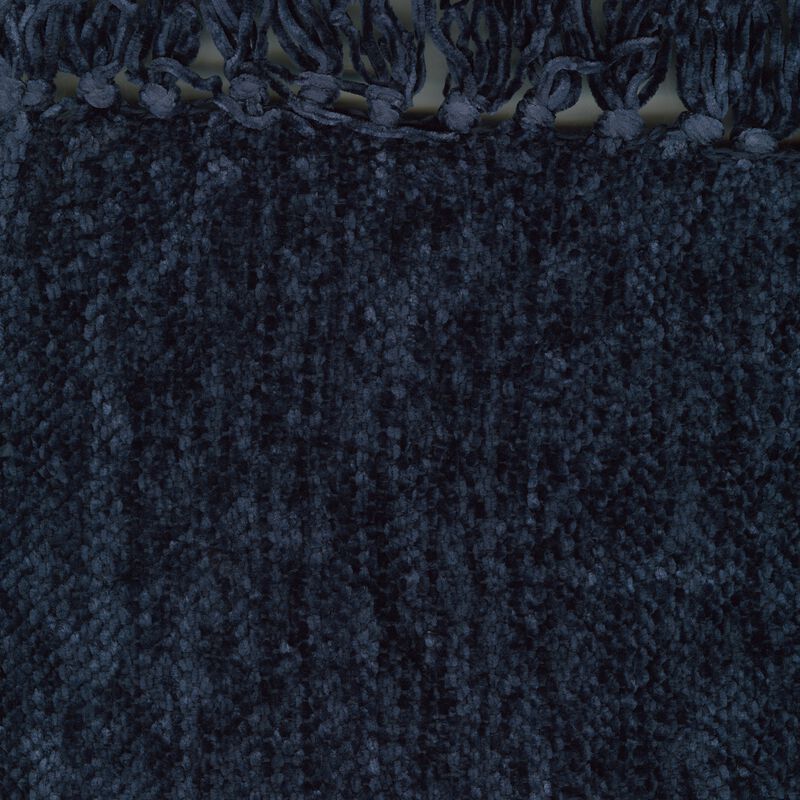 Emily Throw Blanket Set of 3, Textured Woven Knotted Fringe, Dark Blue - Benzara