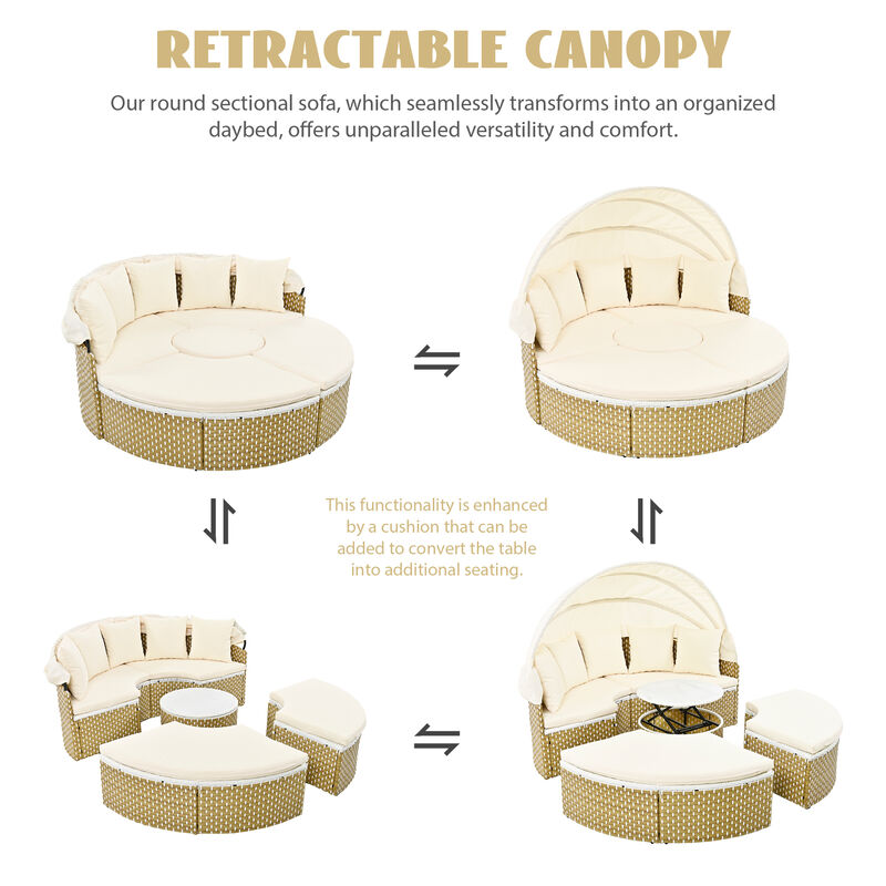 Merax Luxury Round Outdoor Sectional Sofa Set Rattan Daybed