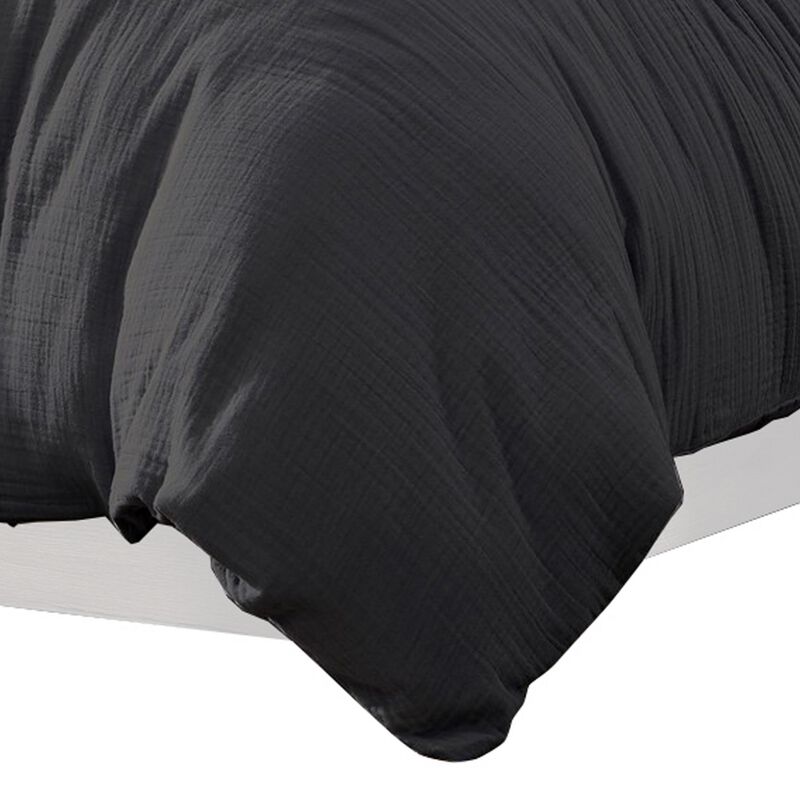 Uvi 3 Piece King Comforter Set, Cotton, Natural Crinkled Texture, Graphite - Benzara
