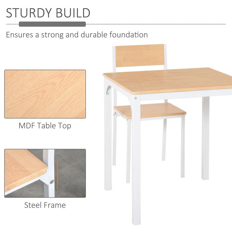 Oak Compact Dining: 3-Piece Set with Wooden Table and Metal Chairs